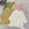 1116 Summer New Women's Round Neck Japanese Ramie Shirt Loose Shirt Top Cardigan Literary Style Ins