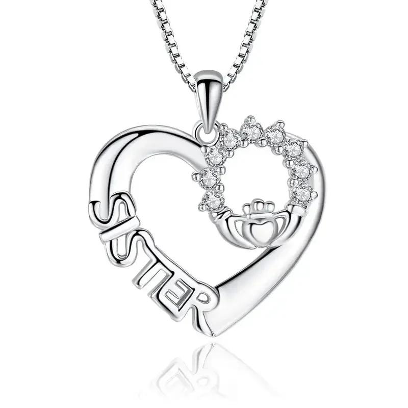 New Sister Necklace With Dazzling Cubic Zirconia Fashion Heart Pendant Exquisite Birthday Gift Friendship Women Jewelry
