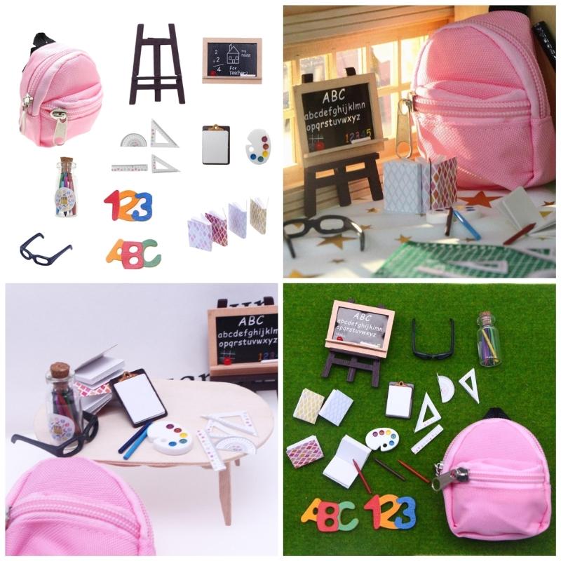 1:12 Toy Figure Model Realistic School Supplies Set Dollhouses Pretend Girls Gift Decorations Pretend Playset