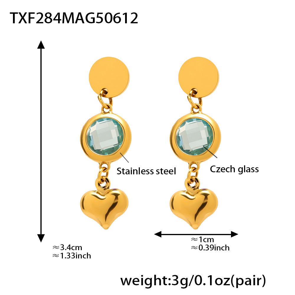 Qiong Yao Heart-Shaped Glass Mosaic Bracelet  Necklace Set - Light Luxury Stainless Steel Court Style
