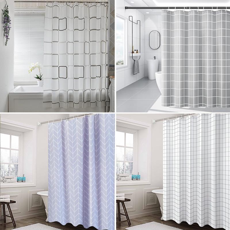 Modern Minimalist Square Print Waterproof Shower Curtain