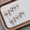 Handmade Cat Eye Glitter Gradient Nails with Rhinestones & Pearls