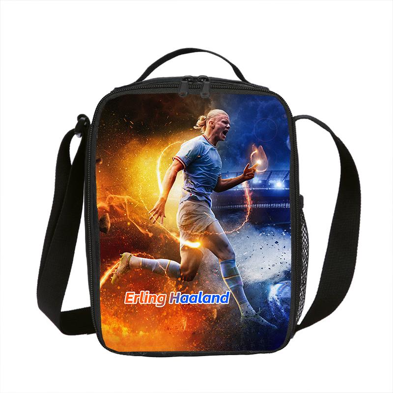 Sac à lunch isotherme Haaland Star du football Boîte à lunch Sac fourre-tout étanche Boîte à lunch Sports de football Sacs de rangement pour aliments Sac thermique
