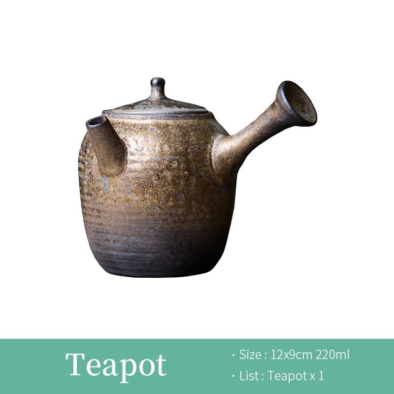 220ml Gilded Ceramic Side Handle Teapot Japanese Retro Coarse Pottery Filter Kung Fu Tea Set