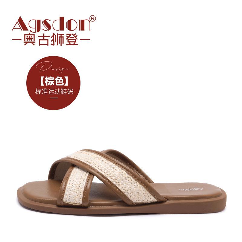 Augustine casual outerwear slippers women 2025 summer new Internet celebrity Xiaoxiangfeng word beach slippers flat bottom