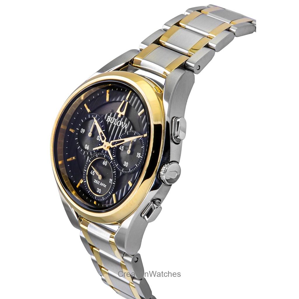 BULOVA Curv Chronograph Two Tone Stainless Steel Black Dial Quartz 98A301 Men's Watch
