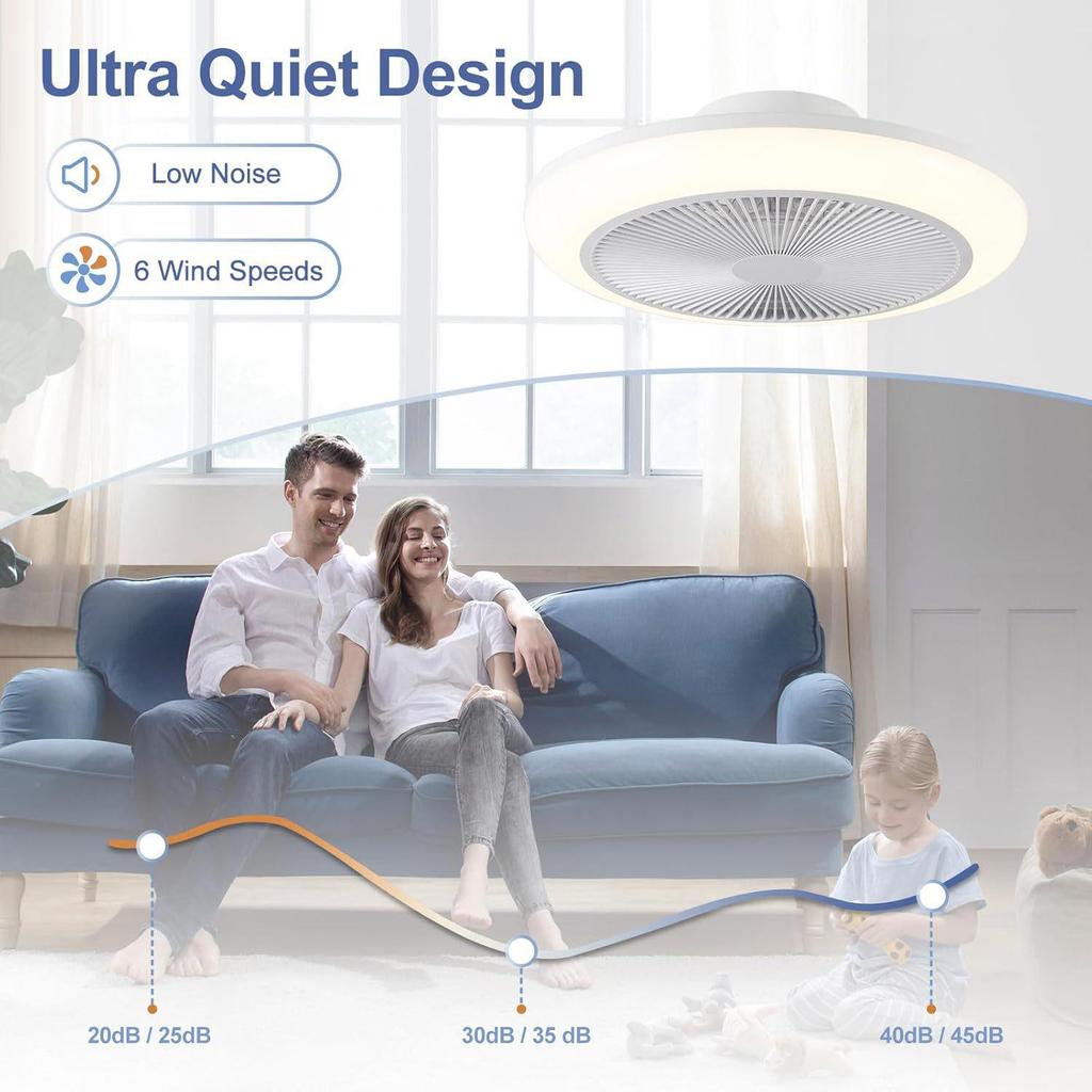 Silent Ceiling Fan Light with Integrated Remote for Bedroom or Living Room