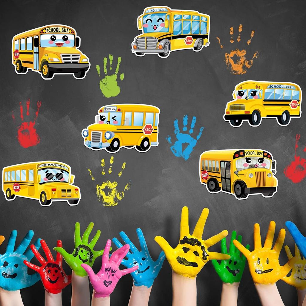 144 Pcs School Bus Bulletin Board Cutouts with 300 Adhesive Dots, Yellow Bus Party Bulletin Board Classroom Decoration for Teacher Student Back to
