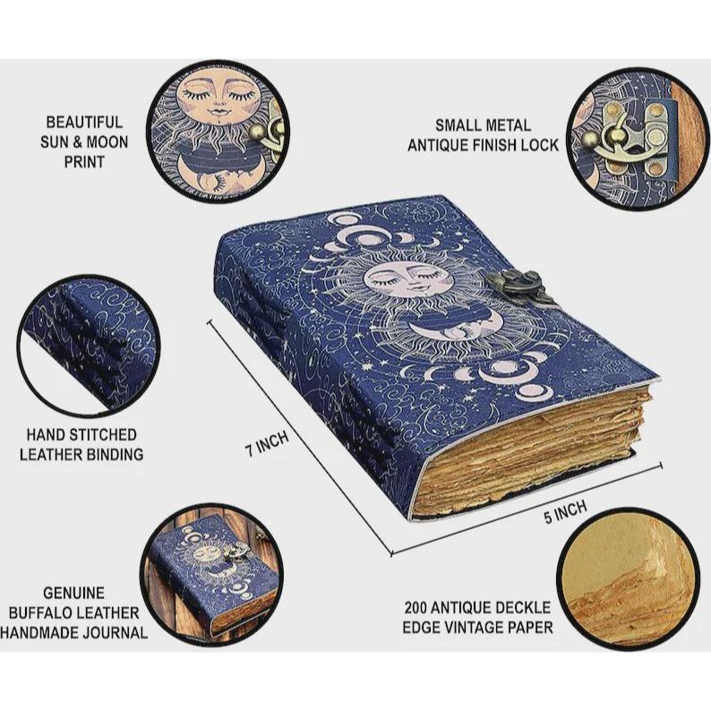Sun & Moon Leather Journal: Vintage Spell Book, Grimoire, Book of Shadows