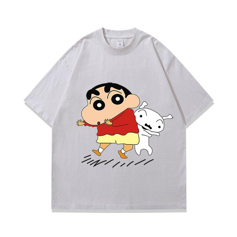 Tide Brand American Retro Fried Color Old Short-Sleeved T-Shirt Japanese Animation Printing Multi-Color Heavy Cotton Half-Sleeve