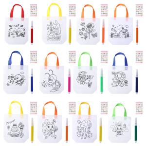 12pcs Graffiti Bags Non Woven Coloring Goodie Bags For Birthday Party Wedding Celebration Tea Party Diy Crafts