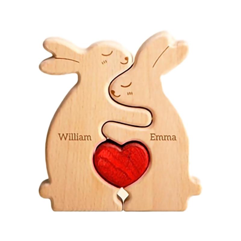 

Personalized Rabbit Puzzle Wooden Art Free Customization Name Family Anniversary Festival Christmas Warm Home Decoration Fill in the custom