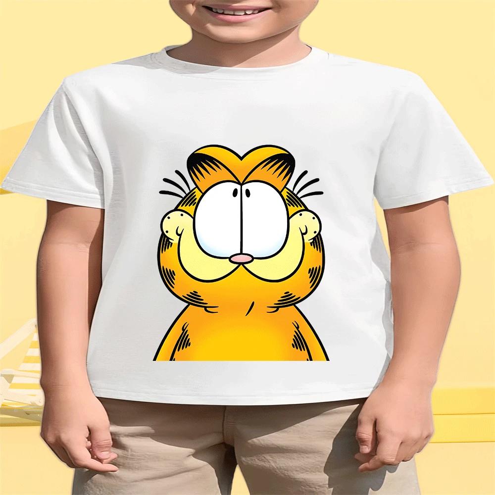 2026 Hot Sale Boys Girls 2-14Y The Garfield Show Cotton TShirt Summer Cartoon Print