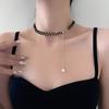 Black crystal pearl necklace female summer niche design necklace Internet celebrity temperament collarbone chain necklace