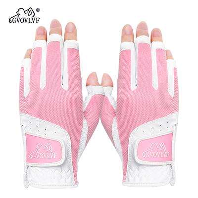 GVOVLVF 1 par de luvas de golfe femininas, dedos abertos, couro macio, respirável, mais confortável de usar em unhas compridas, adequado para mulheres e meninas