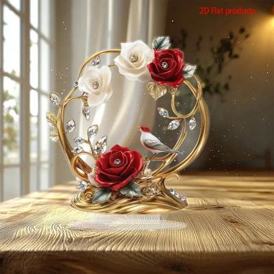 Light Luxury Rose Theme, 2D Acrylic, Living Room Entrance, Decorative Ornaments, Suitable for Holidays, Party Ideal Gift