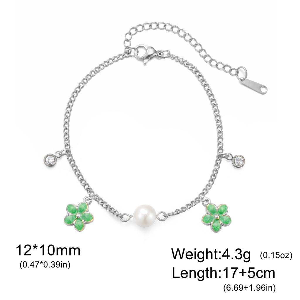 Cazador Enamel Flower Plumeria Imitation Pearl Charms Bracelet Gold Color Women's Bracelet Stainless Steel Jewelry Gift 2026