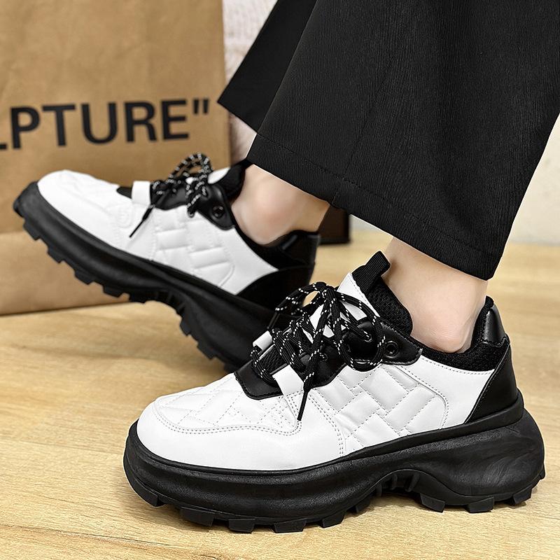 2025 Spring New Leather Shoes Men Hong Kong Style Low-Top Fashion Trend Casual Shoes Comfortable Versatile Platform Sneakers