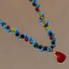 Blue Crystal Bead Heart Charm Necklace Adjustable Length Clavicle Chain Retro Style Jewelry for Everyday Casual Wear