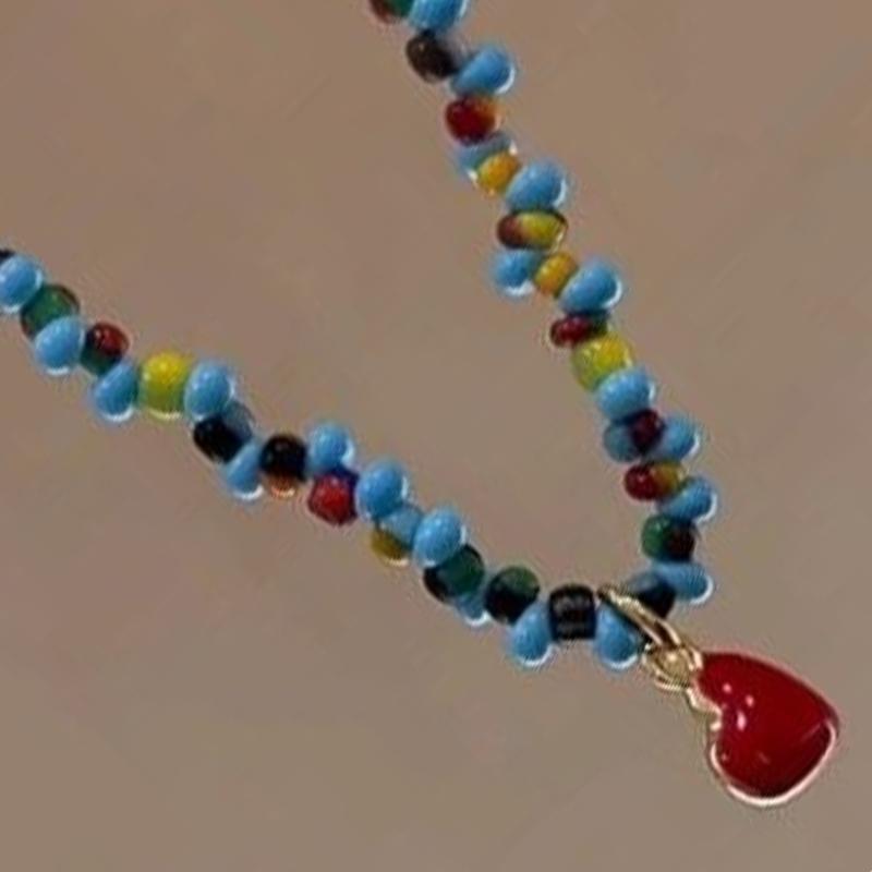 Blue Crystal Bead Heart Charm Necklace Adjustable Length Clavicle Chain Retro Style Jewelry for Everyday Casual Wear
