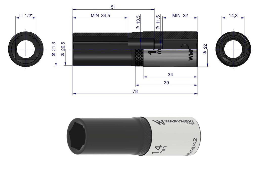Nasadka Sześciokątna 1/2". 14 Mm. Długa. Crv50Bv30. Din 3124. Waryński