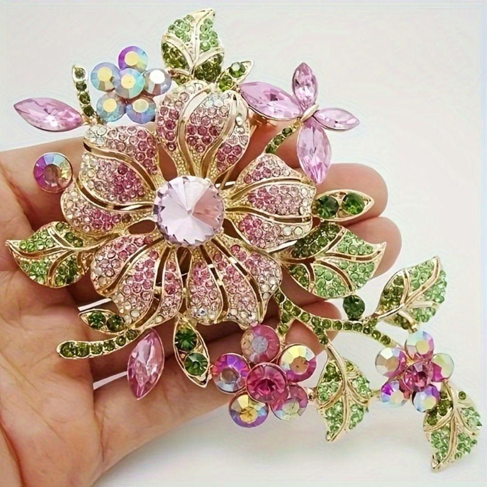 Broche de Banquet de Luxe Vintage en Métal avec Strass Élégante Broche Fleur en Cristal Robe de Soirée