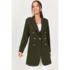 Women's Professional Blazer Coat Solid Color Casual Double Breasted Mid Length Blazers Suit Jacket