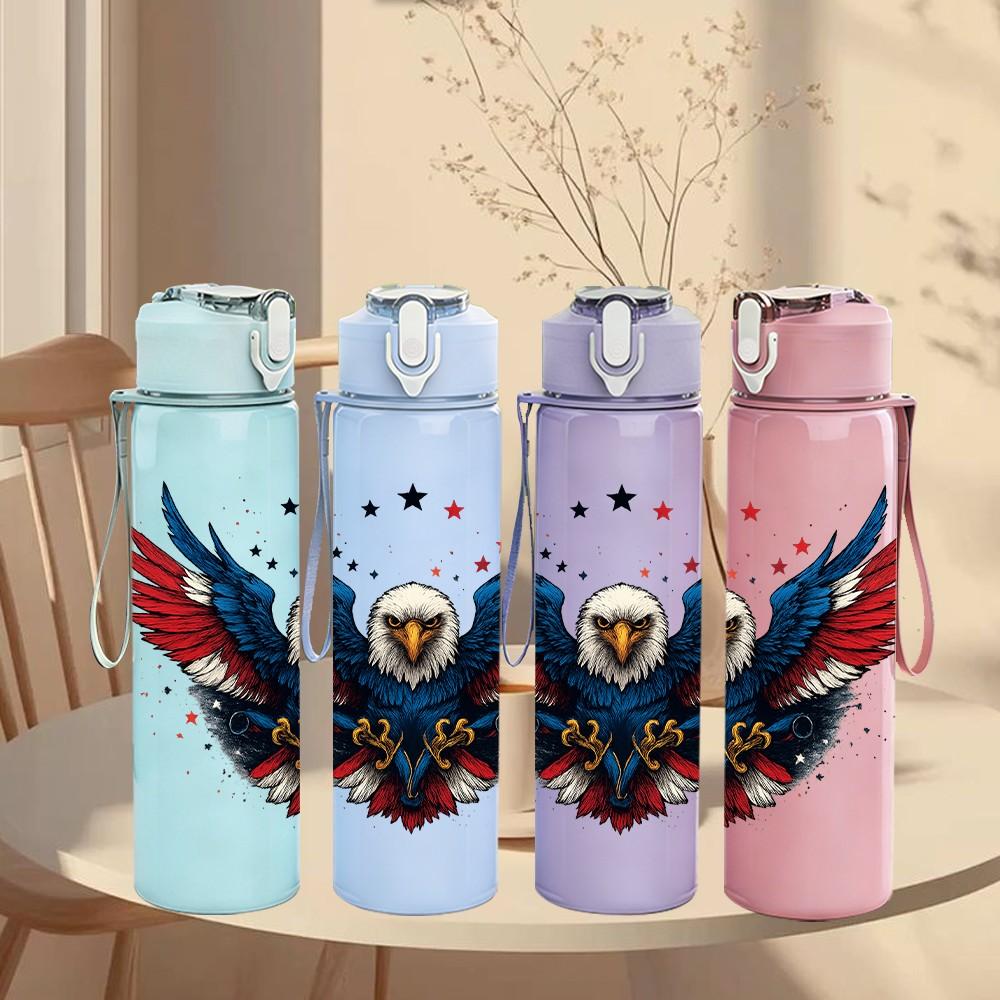 1PC Eagle Patriotic Bird 750ml Color Plastic Sports Water Bottle Leakproof Flip Straw Lid Suitable for Sports Office Home Use