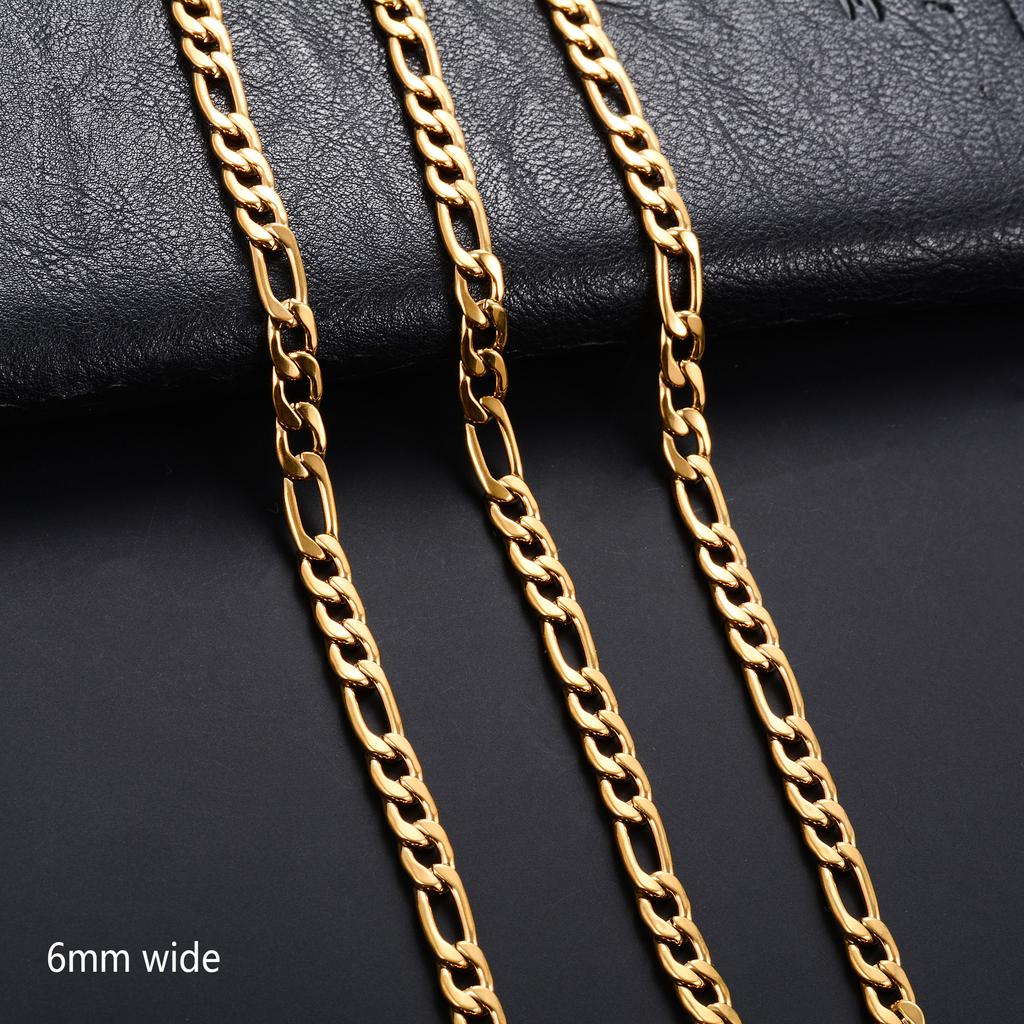 Classic Gold Color Plated Stainless Steel Necklace Link Figaro Chain for Men Women Metal Choker Neck Jewelry Accessories Gift
