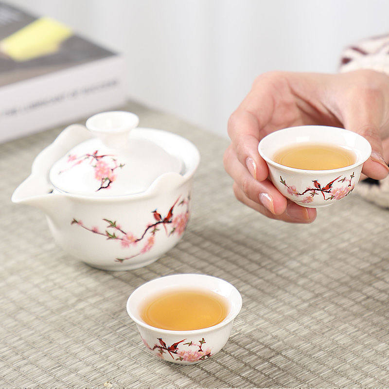 Anti-scalding teapot ceramic cover bowl large tea cup Kung Fu tea set Sancai Pu'er tea bowl hand-held teapot white porcelain