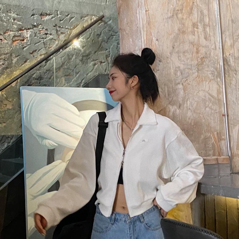 Damjacka med dubbel dragkedja, lång ärm och polokrage - Koreansk stil, lös passform (Vår/Höst 2022)