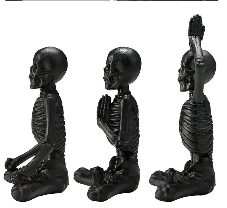 Meditation Skeleton Statue and Yoga Skeleton Statue Mini Set Resin Craft Ornaments Halloween Party Decoration Table Gothic