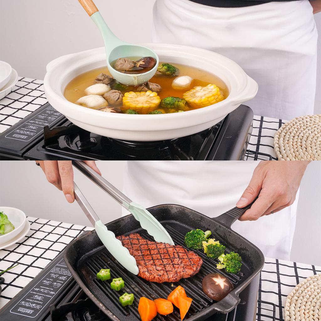 Silicone Kitchenware Cooking Utensils Set Non-stick Cookware Spatula Shovel Egg Beaters Wooden Handle Kitchen Cooking Tool