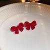 Flocking red bow earrings autumn and winter new niche versatile earrings fashionable elegance temperament earrings women
