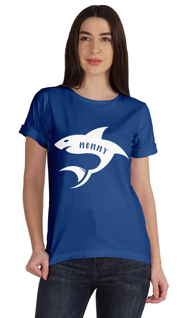 Inkmeso Scoop-Neck Mommy Shark Graphic Tshirt Short Sleeve Women Cotton Tee