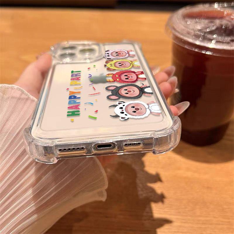 Verdickte Vier-Ecken-Sturzschutz-Space-Hülle für Apple 15 Pro Max, 14 und 13 mit niedlichem Tierdesign