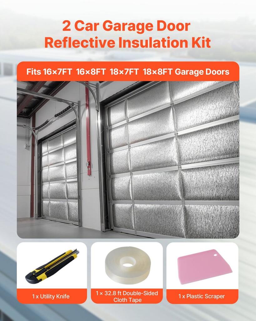 Reflective Insulation Roll, 2 Car Garage Door Thermal Insulation Kit, 6mm 5.49 m x 0.61 m, 4 Rolls Aluminum Foil EPE Foam Core Radiant Barrier, White