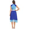 Womens Color Block Dance Dress Sleeveless Mock Neck Design Split Asymmetrical Hem Performance Wear