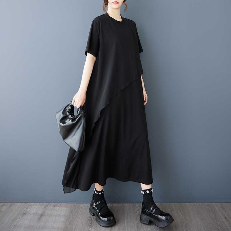 Women's Loose and Slimming Casual Black Short Sleeved Dress