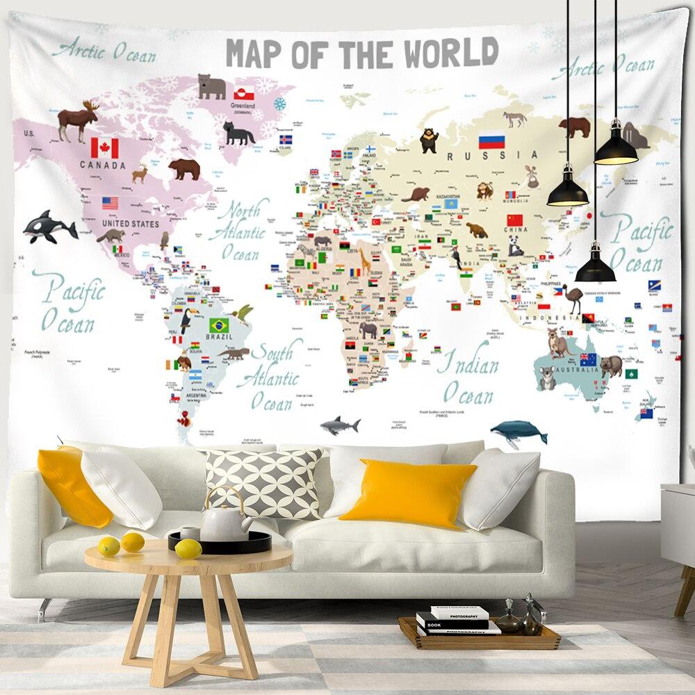 26-1 Tapestry Wall Hanging Retro Cartoon Map Psychedelic Boho Kids Room Background Room Decoration