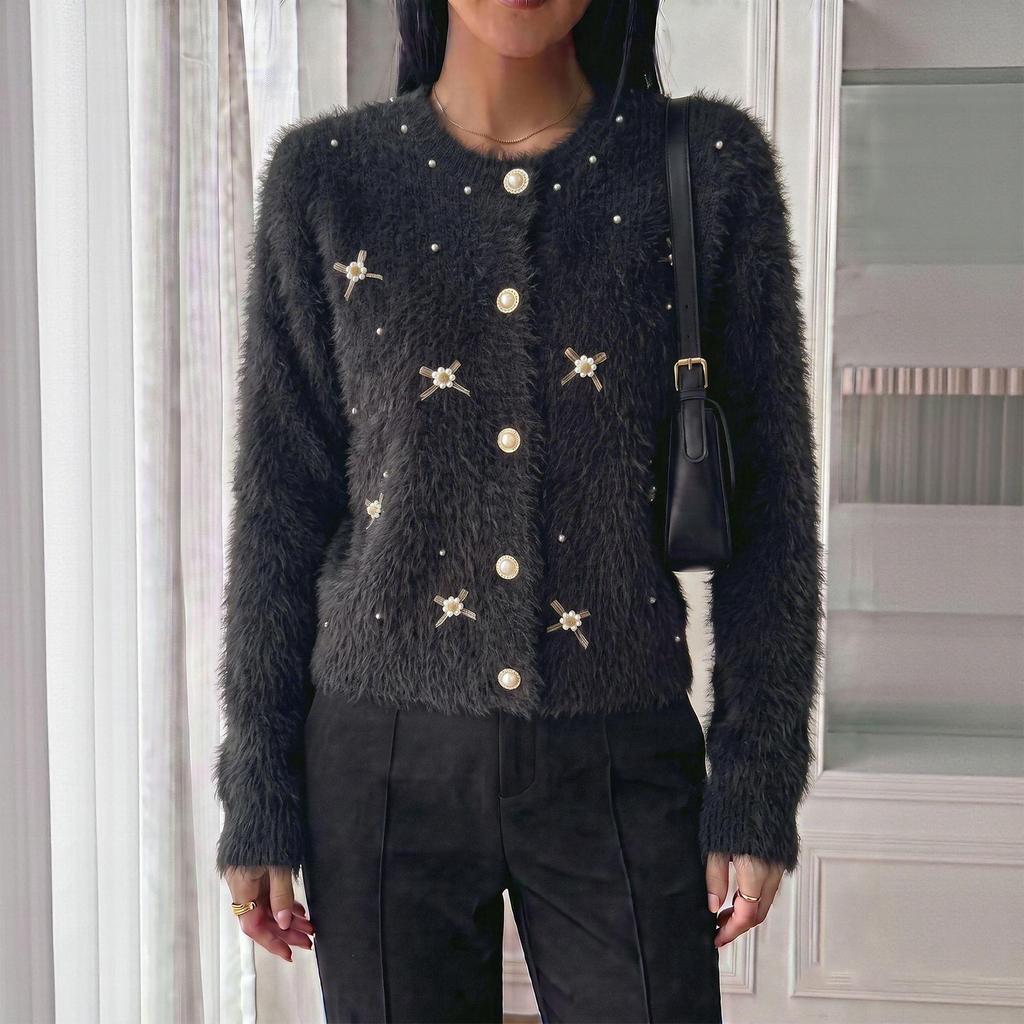 Women's Knit Cardigan Sweater with Beaded Casual Long Sleeve Outerwear