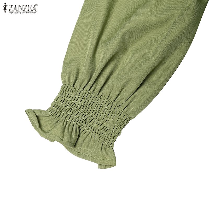 ZANZEA Women Casual V-Neck Solid Color Long Sleeve Dress