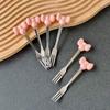 Bowknot Ceramic Fruit Forks Set Creative Ins Style Dessert Forks with Storage Jar Decorative Household