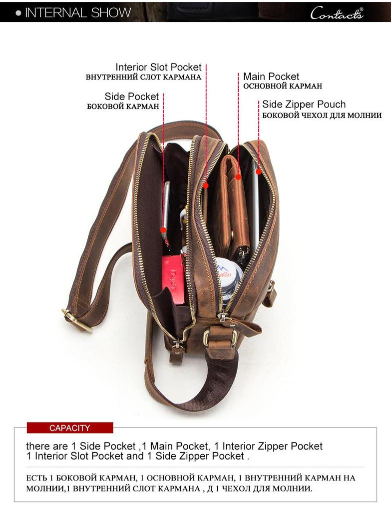 Czarny Anioł Retro Skóra Crazy Horse Męska Torba Na Ramię Crossbody