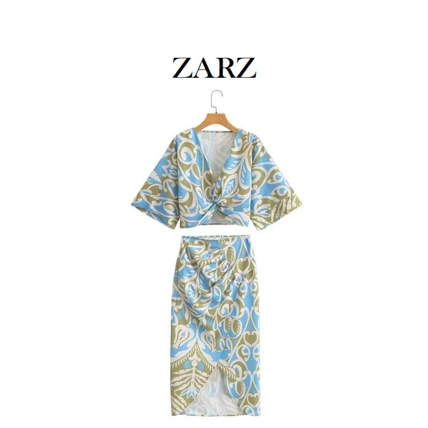

ZARZ Women s Versatile Classic Fashion Print Top and Half Skirt Set S
