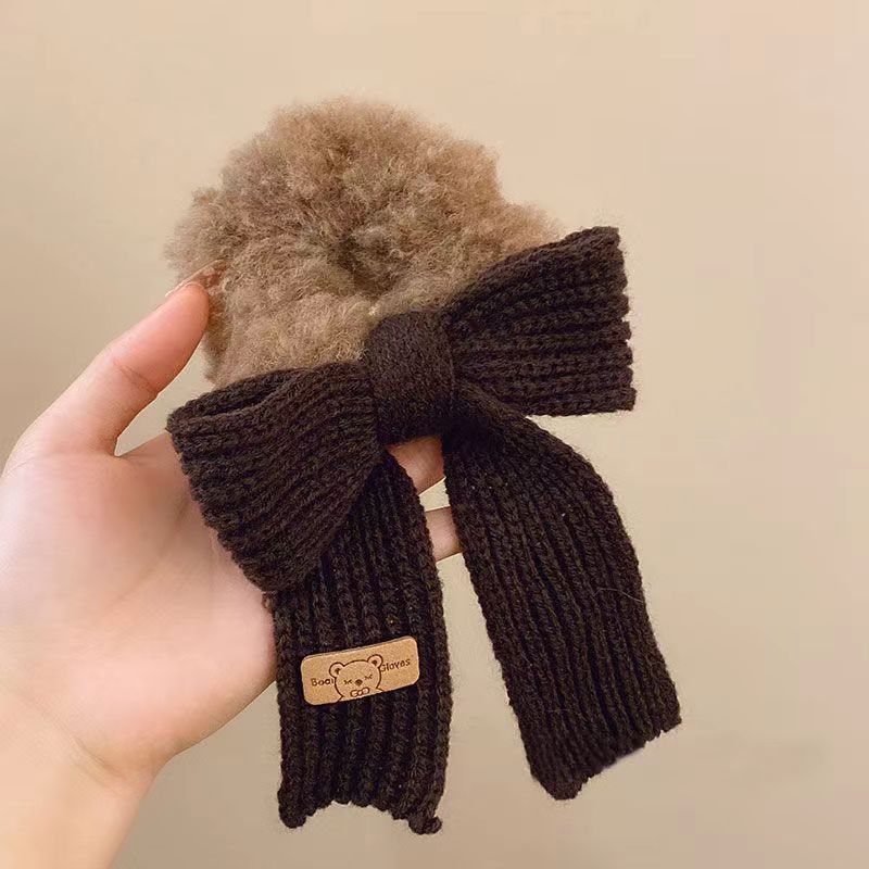 1pc Korean version of new large plush solid color yarn bow, Korean style girl hair loop, lazy style temperament, rubber band