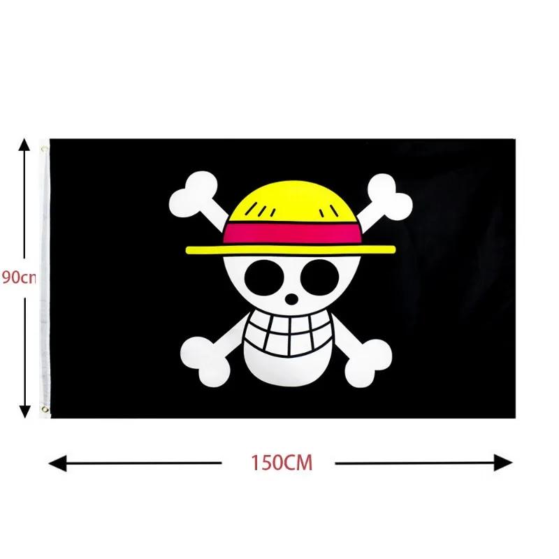 New One Piece 90*150Cm Polyester Pirate Monkey D.Luffy Skull Flag One Piece Straw Hat Pirates Trumpet Banner Flag