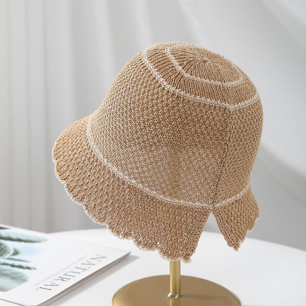 

Summer Hats For Women Bucket Hat Hollow Breathable Sunshade Round Top Sun Hat Female Simple Bob Cap New Casual 56-58cm хаки