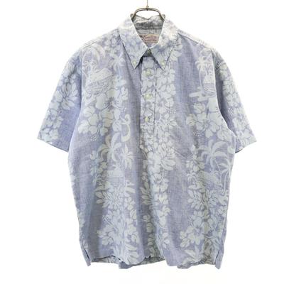 COPPER KING Floral Short Sleeve Button Down Shirt Blue Gray Pullover Men's Used