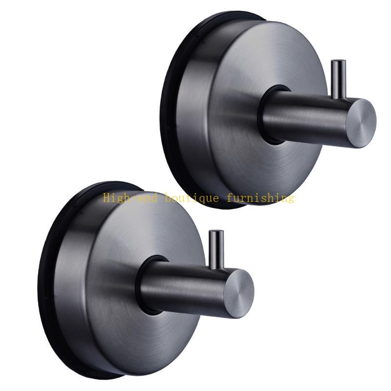 2 Pieces Stainless Steel Suction Cup Hook Vacuum Waterproof Wall Mounted Hooks чёрный